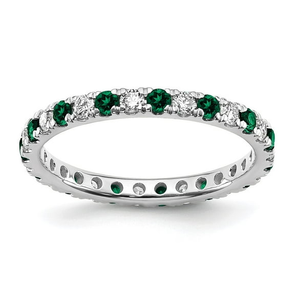 14k White Gold 1/2 carat Lab Grown Diamond VS/SI  G  and Lab Created Emerald Size 6 Eternity Band
