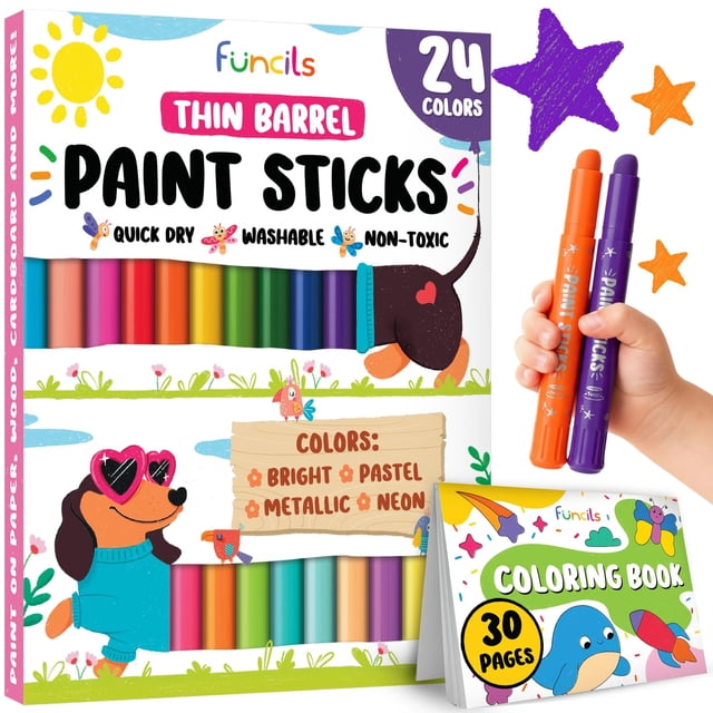 Barras de Pintura Tempera Funcils 24 Delgadas para Niños Lavables