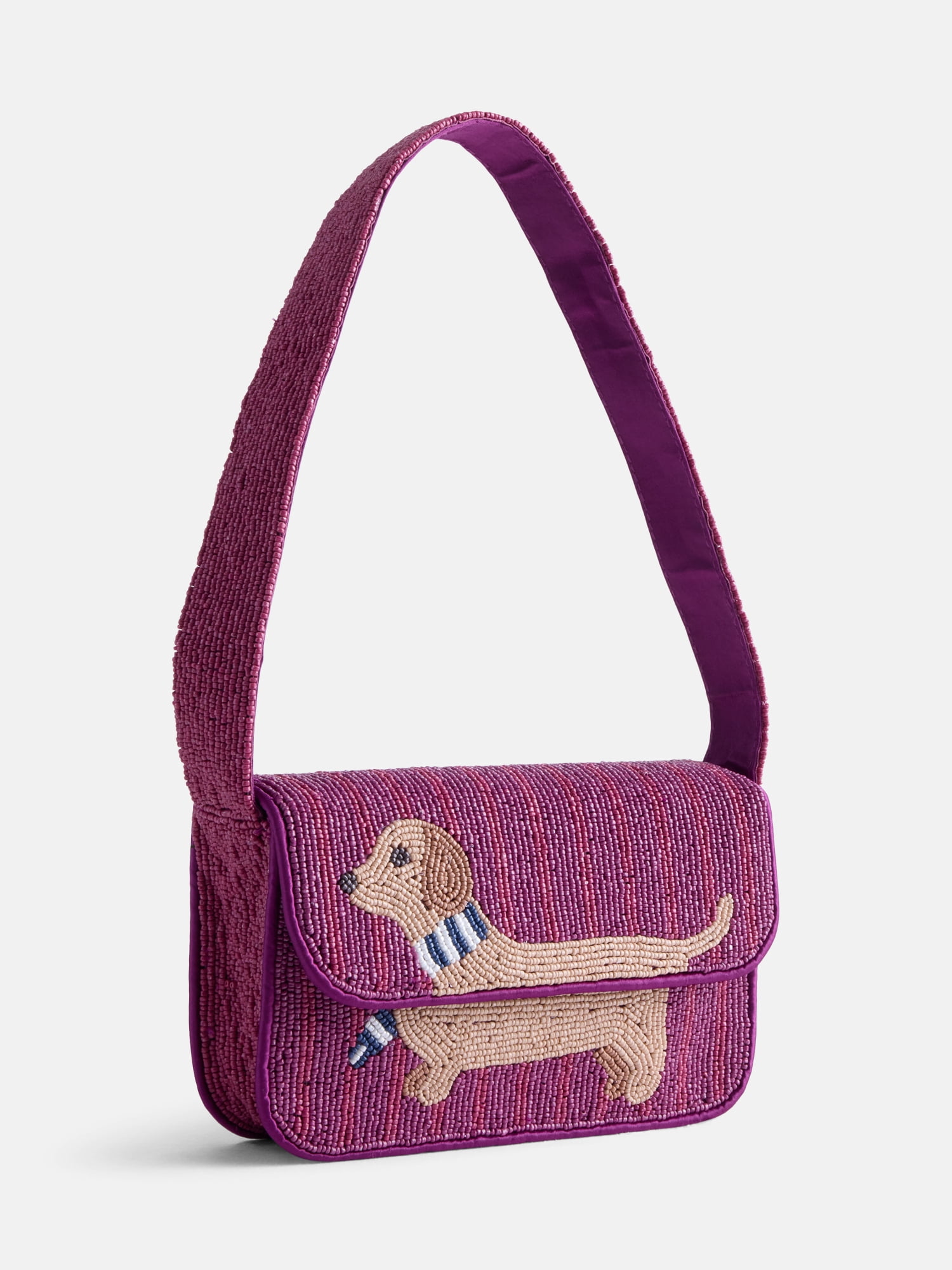 Free Assembly Women's Beaded Dachshund Flap Shoulder Bag, Maroon