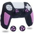 thumbnail image 1 of Para controlador PS5, funda de goma protectora de silicona antideslizante con agarre de piel bonita, negro y morado, 1 of 5