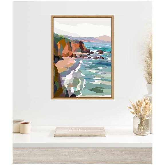 Kate and Laurel Pho Beach Framed Canvas Wall Art  by Nikita Jariwala 18 x 24 Sylvie Natural, Coastal, Abstract, Beach, Nature Art for Wall Decor, Living Room Bedroom