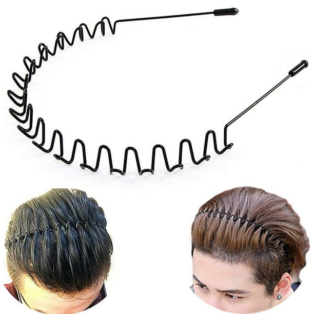 Banda para el cabello de metal para hombres Diadema Bandas para mujeres Unisex Negro Ondulado Primavera Deportes al aire libre Diademas Clips para hombres Accesorios Elástico simple