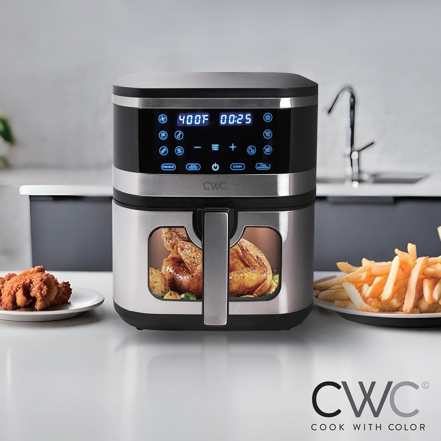 Cook with Color Digital Air Fryer 8.5-Quart Stainless Steel Air Fryer Kitchen Appliance, Black