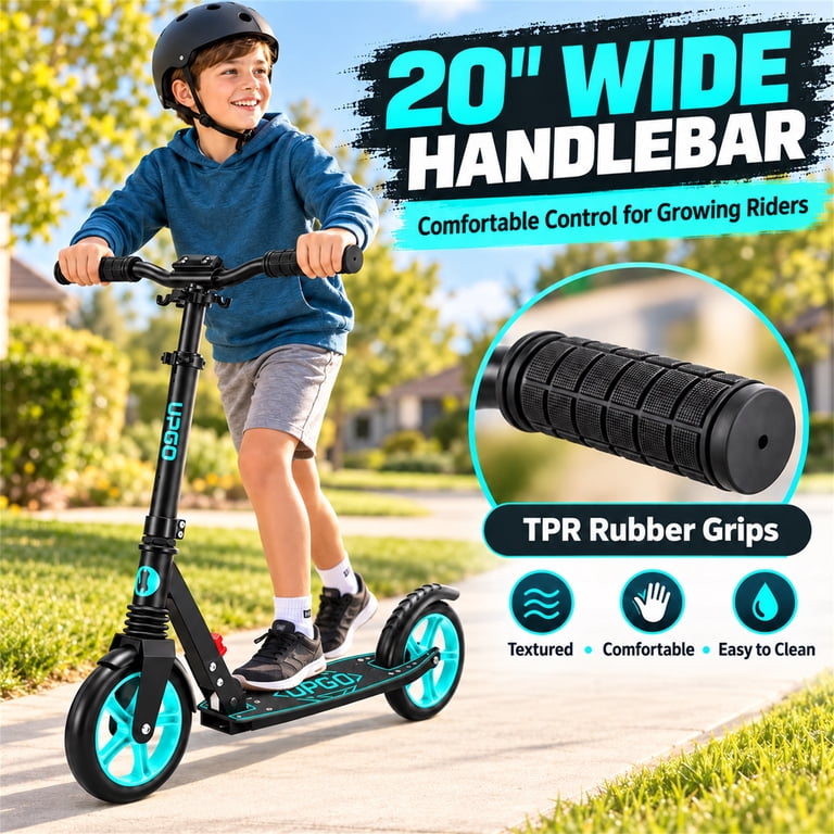 Upgo Kick Scooter, 8-Inch Wheels, 4-Level Adjustable Handlebar, Cyan photo 4