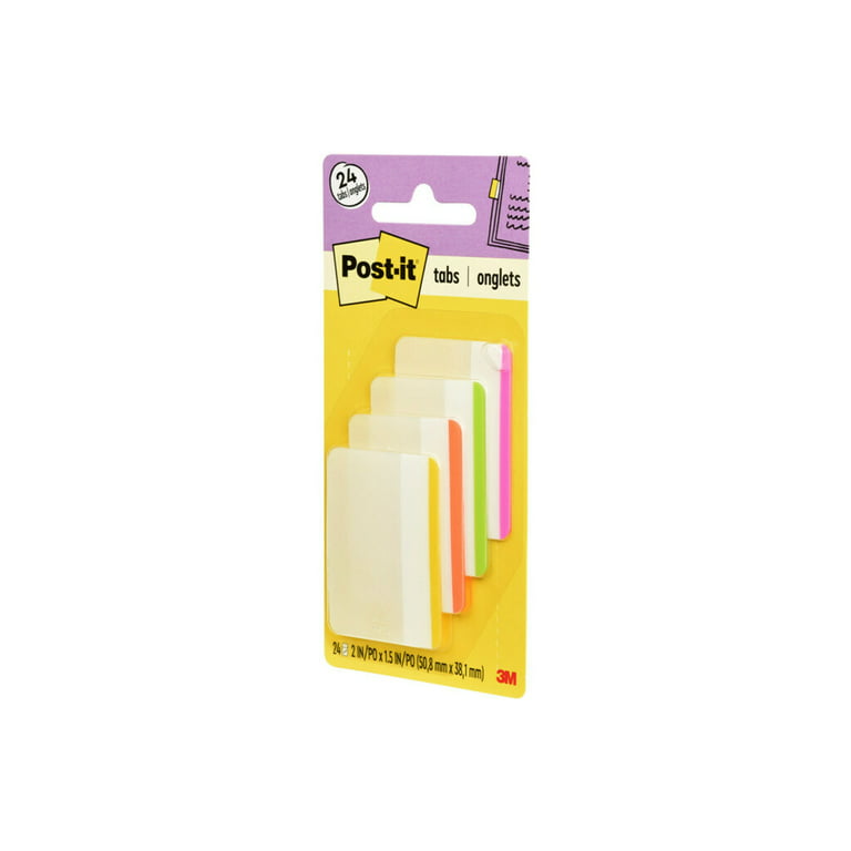 Post-it Durable Tabs 686F-1BB, 2 in x 1.5 in (50.8 mm x 38 mm) Beige, Green, Red, Canary Yellow 24 pk/cs