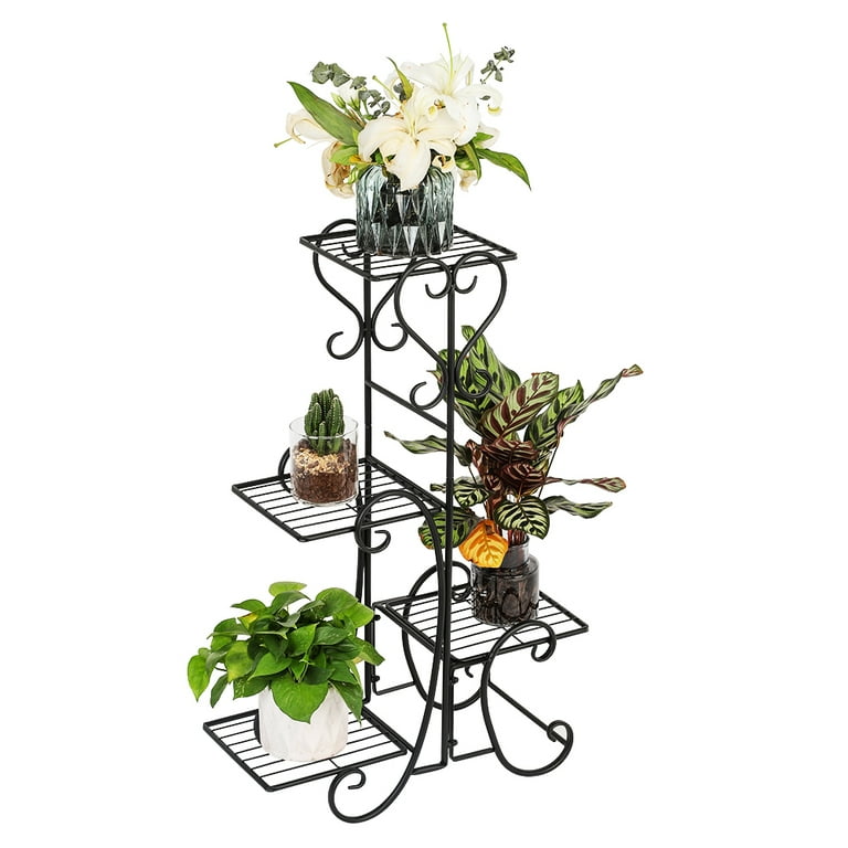 Zimtown 4-Tier Striped Square Panel Metal Flower Plant Stand Zimtown 4-Tier Striped Square Panel Metal Flower Plant Stand