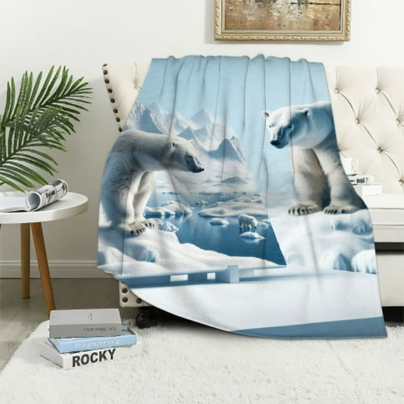 Orinice Polar Bears Snow Mountain Warm Lightweight Blanket Soft Fleece Blankets All Seasons Decor Gifts 40x50in