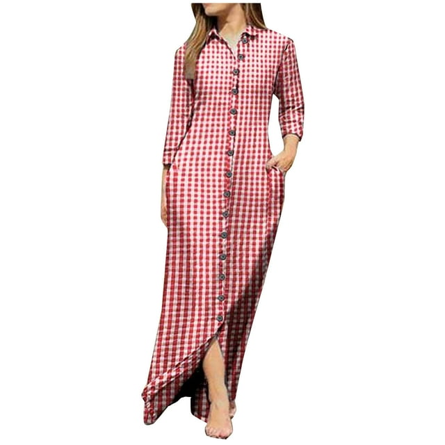 Chemises à Manches Longues pour Femmes Robe Longue Col en V Imprimé Robe Maxi Décontractée Ample Basique avec Poches