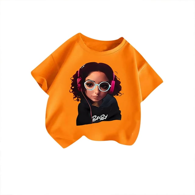 T-shirt à Manches Longues 2t pour Filles, Mignon Graphique Col Rond Manches Courtes Tee-Shirt d'Été Décontracté
