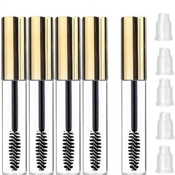 Empty Mascara Tubes and Wand for Castor Oil Dispenser Eyebrow/Eyelash Applicator Brush Spoolies with Tube Travel Refillable Cosmetic Containers Bottles, Gold 10 ml 5 Pack
