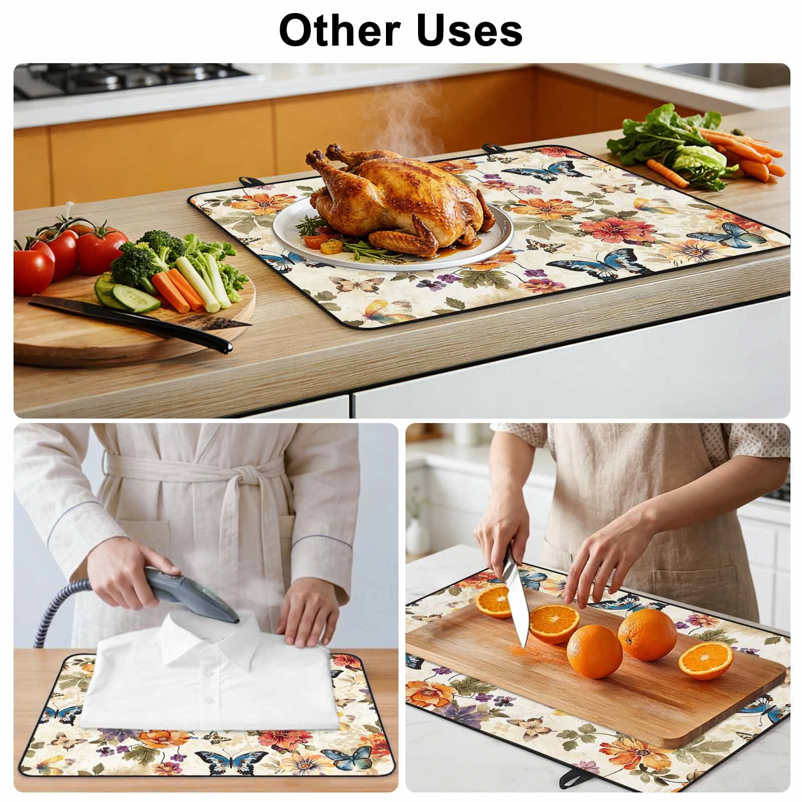 Spring Floral Stove Top Cover for Electric Stove, Heat-proof & Non Slip Glass Top Stove Cover Protector, Colorful Vintage Botanical Butterfly Kitchen Flat Cooktop Rubber Mat 24x21 Inches