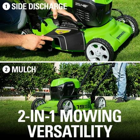 Greenworks - 24V 19” (2x24v) Brushless Push Lawn Mower with (2) 4.0 Ah USB Batteries and Dual-Port Rapid Charger - Green