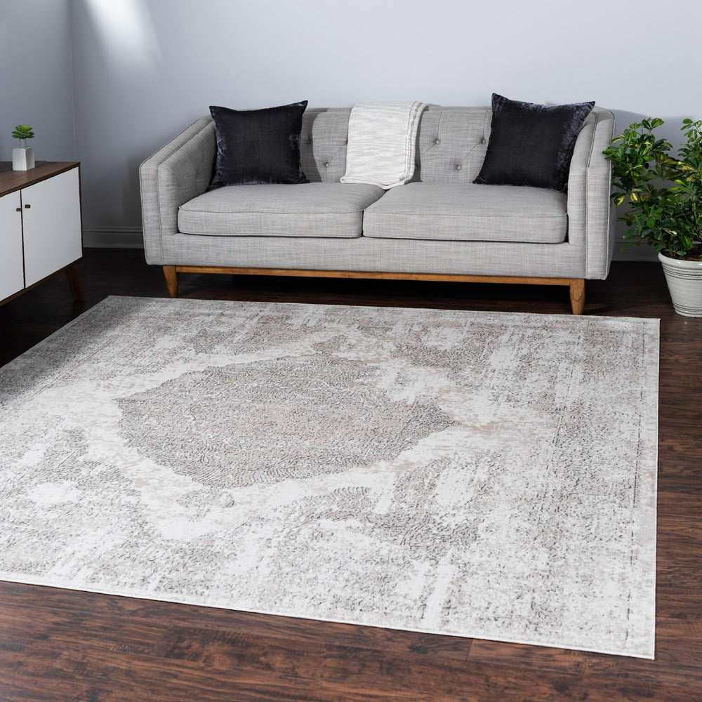 Rugs.com Oregon Collection Rug – 6 Ft Square Ivory Low-Pile Rug Perfect