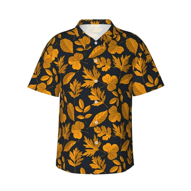 Balery fall leaf Camisas hawaianas de manga corta para hombre, camisas playeras de corte holgado, camisas de vacaciones con botones,Large