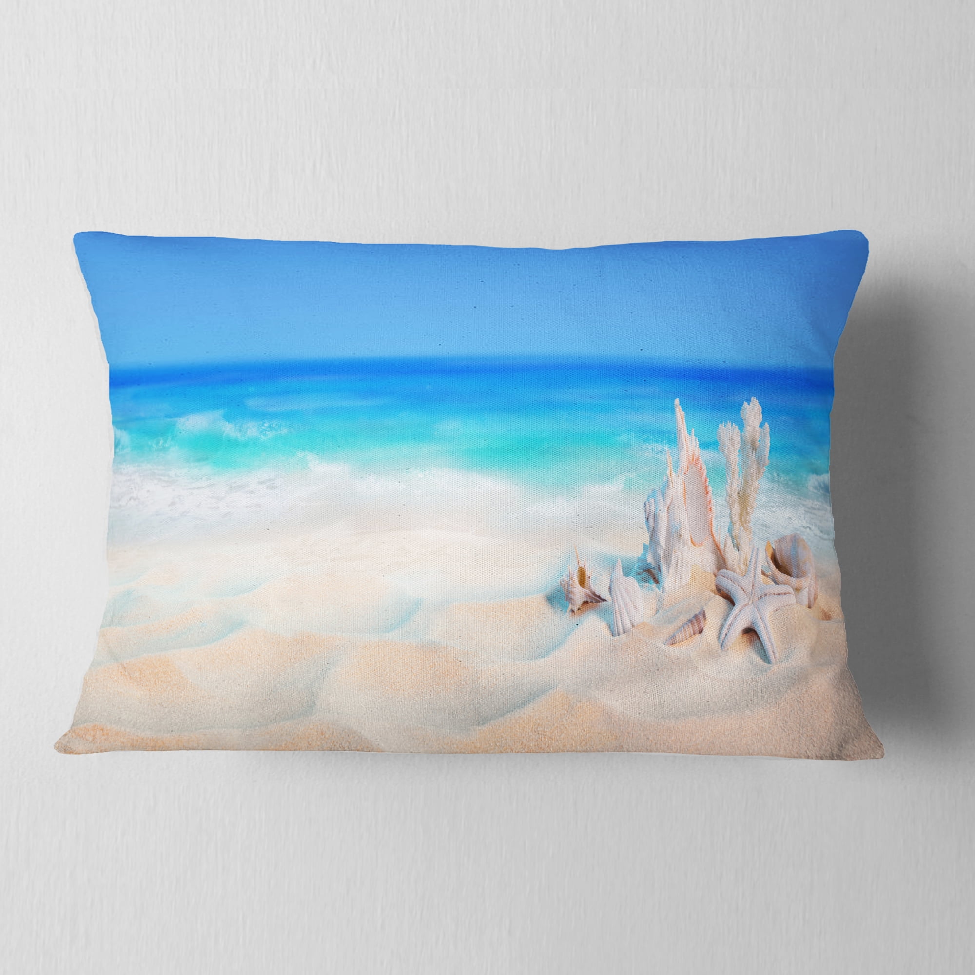 Designart Seashells on Seashore - Beach Photography Throw Pillow - 12x20