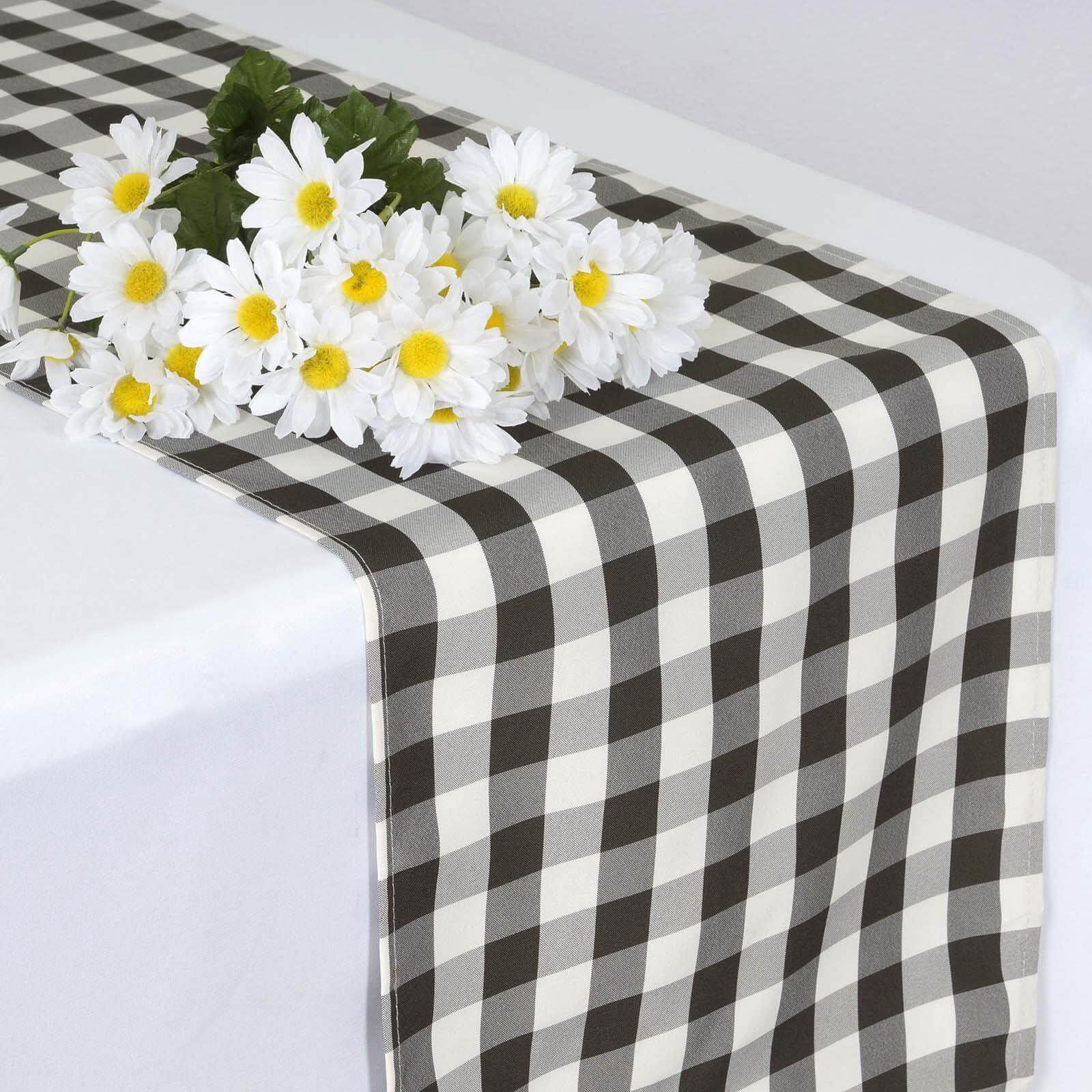 Efavormart 5 Pack | Buffalo Plaid Table Runner | Black / White | Gingham Polyester Checkered Table Runner