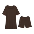 thumbnail image 6 of BLOCLOALO 2 Piece Lounge Set Short Sleeve Shirts Women's Casual Oversized Set with Square Collar Top Tight Shorts Set Blouse Tunic Tops Short Matching Sets Women Clothing Travel Outfits Brown 3Xl, 6 of 9