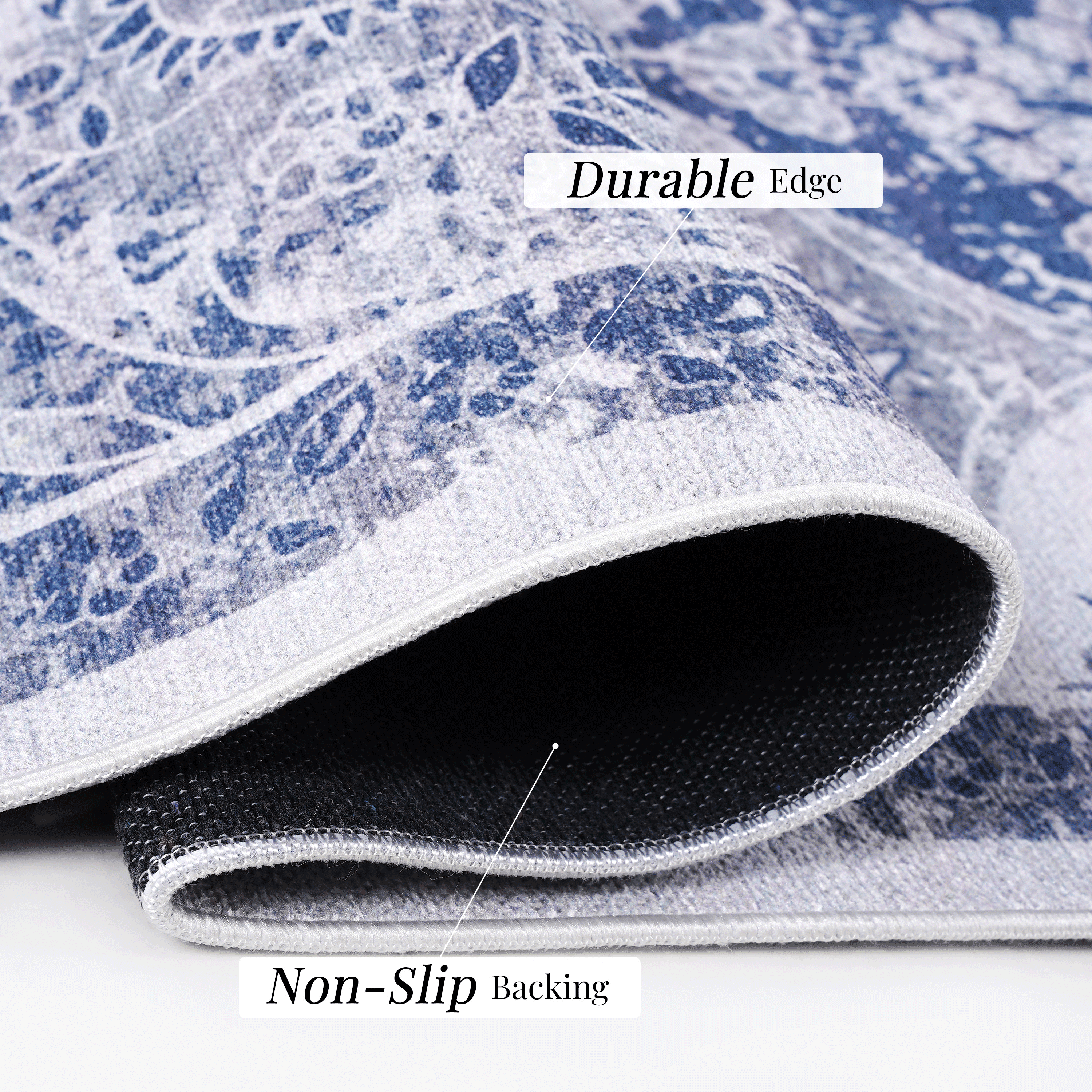 Blue Area Rug 5x8, Washable Low-Pile Non-Slip Non-Shedding Foldable Rug, Kid & Pet Friendly Indoor Floor Mat for Living Room Bedroom Kitchen