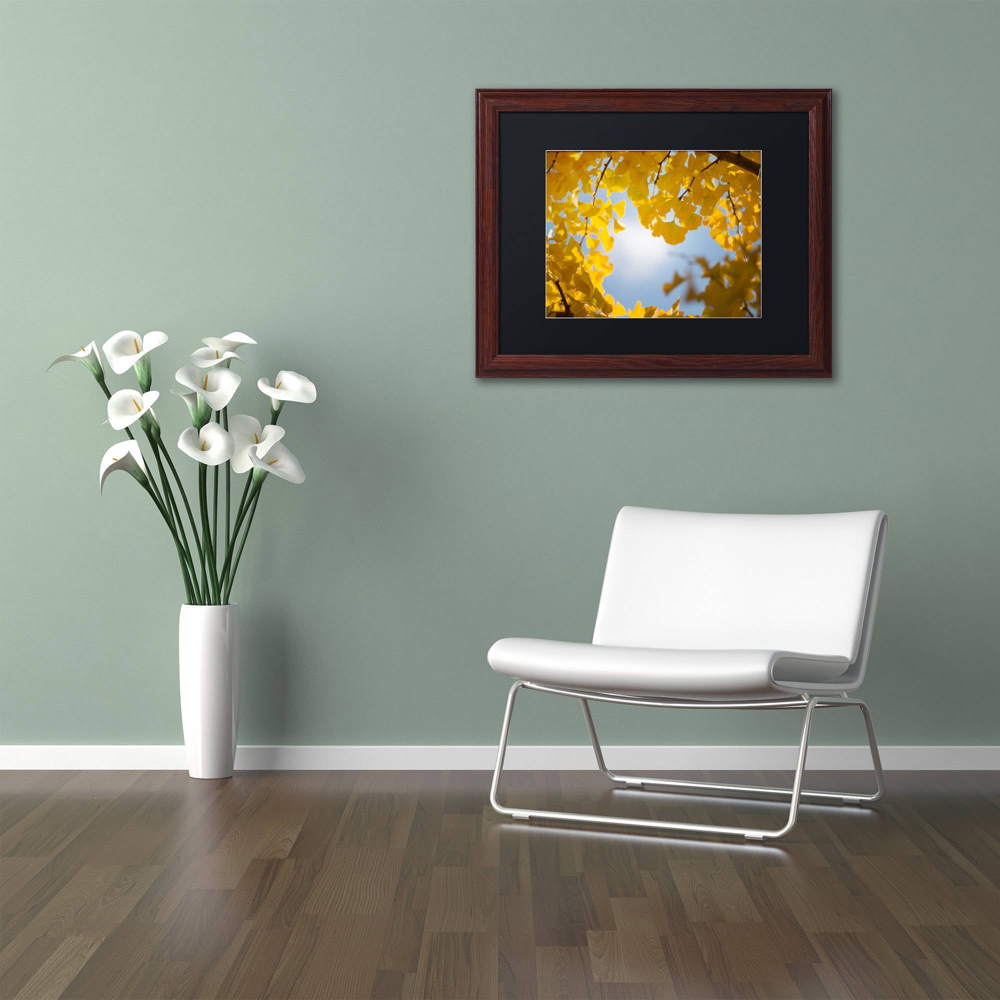Trademark Fine Art "Ginkgo Leaves in Autumn" Canvas Art by Philippe Sainte-Laudy Black Matte, Wood Frame