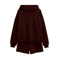 thumbnail image 4 of Arlun Sweatsuits for Women 2 Piece Solid Color Outfit Drop Shoulder Long Sleeve Hoodies with Pocket and Shorts Relaxed Fit Soft Comfortable Loungewear Matching Set Brown XL, 4 of 4