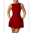 thumbnail image 3 of Robe Moulante d'Été Sans Manches à Fermeture Éclair Col Montant Ajustée Mini Robe de Soirée Boîte de Nuit pour Femmes Rouge G, 3 of 10