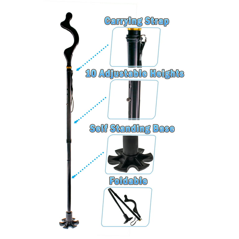 Posture Walking Cane - Walking Stick For Balance For Men & Women Seniors -  Lightweight, 10 Adjustable Heights, Portable & Self Standing Cane Mobility