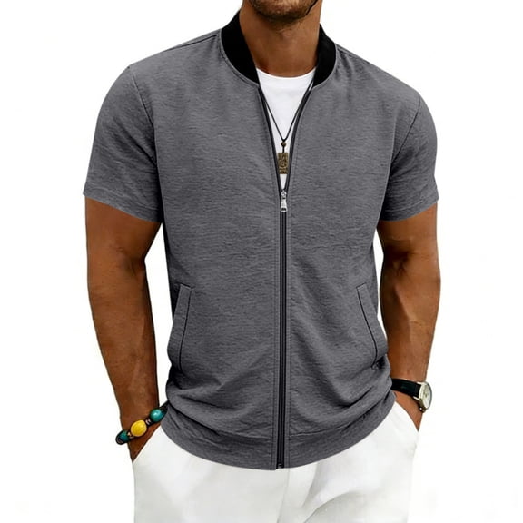 Dresfit Windbreaker Jackets Men Lightweight Short Sleeve Bomber Jacket Summer 2026 Stand Collar Sports Coat Zip Up Slim Fit Outwear with Pockets 3XL