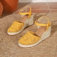 thumbnail image 4 of Espadrilles for Women Knitted Closed Toe Ankle Strap Gladiator Wedge Sandals Breathable Hollow out Casual Thick Sole High Heels Gold Size 7, 4 of 6