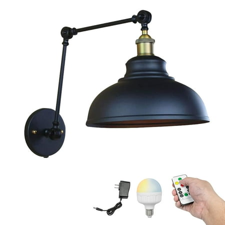

Kiven Battery Operated Wall Sconces Industrial Wall Lights with Rechargeable LED bulb and Iron Shade Dimmable Timing（1 Light）