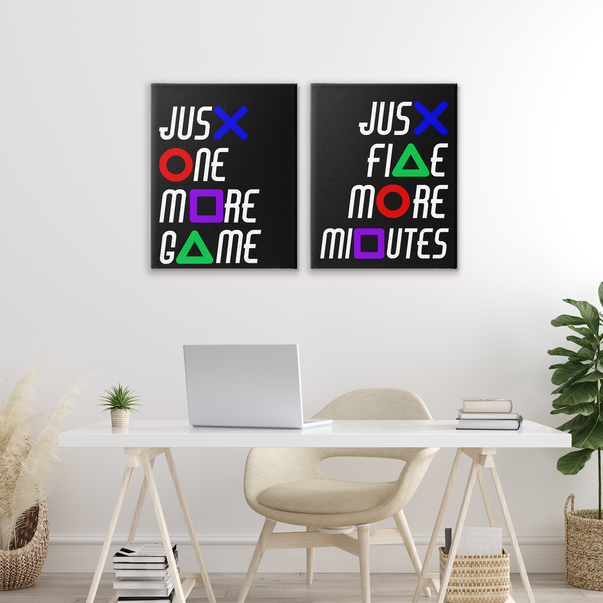 Gamer Button Symbols Phrases 2 Piece Canvas Wall Art Set, design by Kim Allen