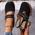 thumbnail image 3 of Rokment Womens Platform Chunky High Heels Mary Jane Mules Sandals Summer Fall Trendy Casual Buckles Leather Closed Toe Block Heeled Slingback Dressy Footwear with Back Straps Black Size 7, 3 of 8