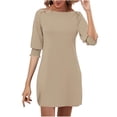 thumbnail image 2 of Summer Dresses for Women Plus Size, Women's Casual Summer Dress Spring Short Sleeve Dress With Pockets Beach A Line Casual Dress(Khaki,XL), 2 of 9