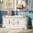 thumbnail image 2 of Wooden Storage Bench Entryway Storage Bench with 2 cabinets and 2 Drawers, Rustic Shoe Bench Storage Bench with Removable Cushion for BeadRoom, Entryway, Hallway,White, 2 of 7