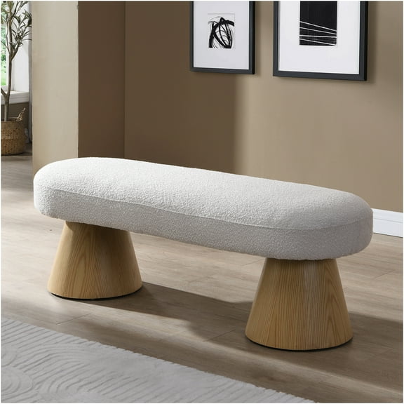 JERFIT Upholstered Storage Bench, Beige Fabric Entryway Bench with Wood Legs for Living Room, Dining Room, Bedroom