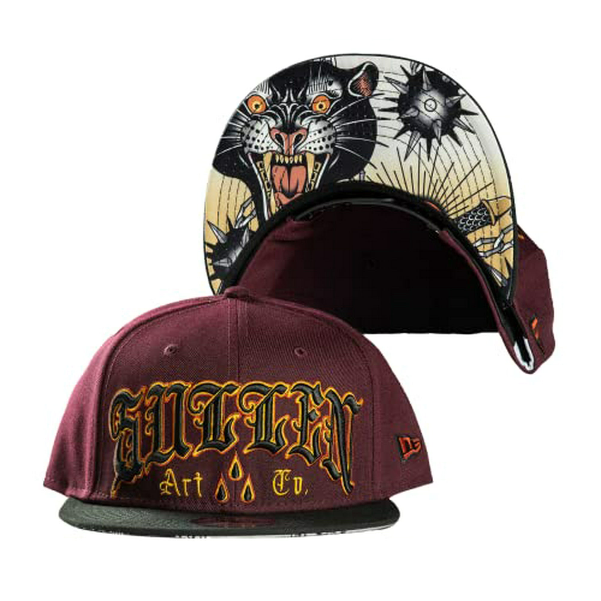 Sullen Mace Cat Tattoo Graphic Snapback Hat By New Era (Maroon)