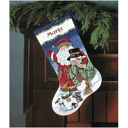 Patterned Snowman Stocking Needlepoint Kit 16" Long Stitched In W 088677091552