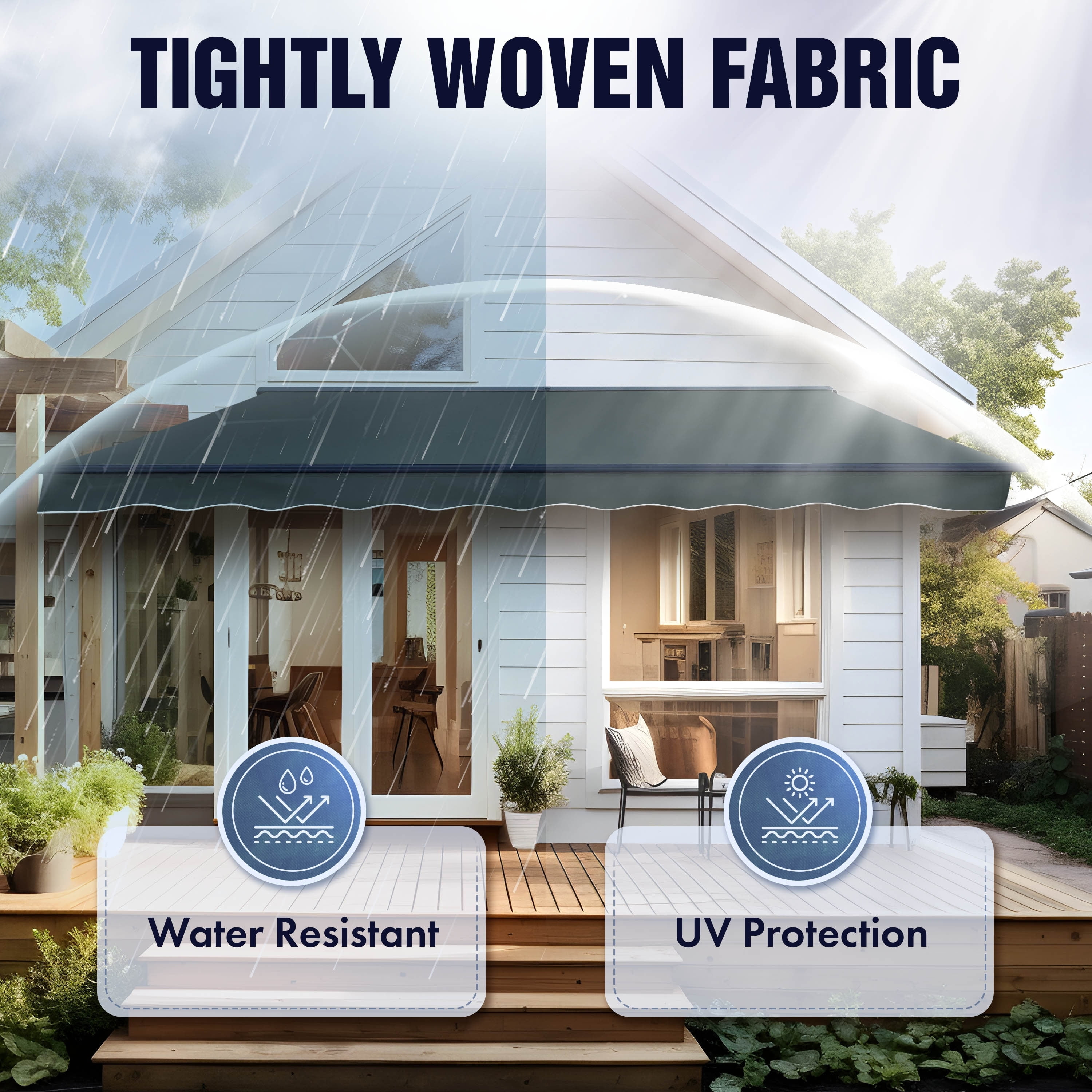 ALEKO 6.5'x5' Retractable Patio Awning Fabric Replacement, Blue and White Striped Color