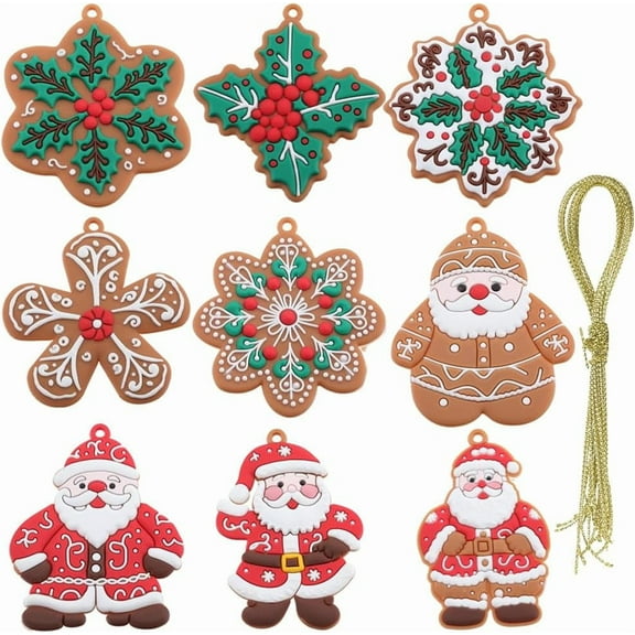 1 Box 9Pcs Christmas Ornament Set Santa Claus Snowflake Wreath Xmas Tree Decorations Plastic Winter Ornaments Mini Christmas Ornaments