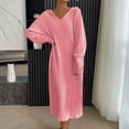 thumbnail image 3 of Efsteb Fall Fashion 2025 Sweater Dress for Women Long Sleeve V Neck Casual Winter Hooded Dress Loose Ribbed Knit Pullover Sweater Maxi Dress (Pink,Free Size), 3 of 8
