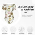 thumbnail image 4 of KLL Women 's Crew Neck Bodysuit Jumpsuits Donut Sloth Print Short onesies Stretch T Shirts, 4 of 7