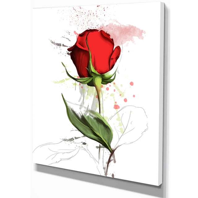 Designart - Rose Rouge Dessiné à la Main - Imprimé d'Art sur Toile Floral