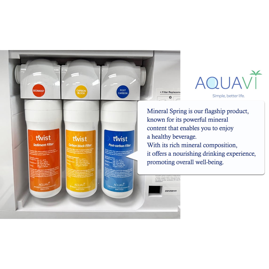 AQUAVI Alkaline Spring Countertop Water Filtration Purification System, 3 Stage Water Filter, Bottleless Water Dispenser, No Electricity Required(White)