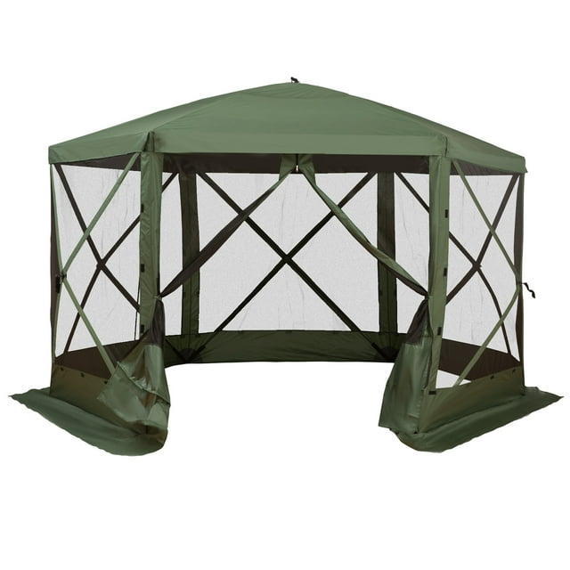 Outsunny Hexagon Automatic Pop Up Screen Tents Camping Shelter Green