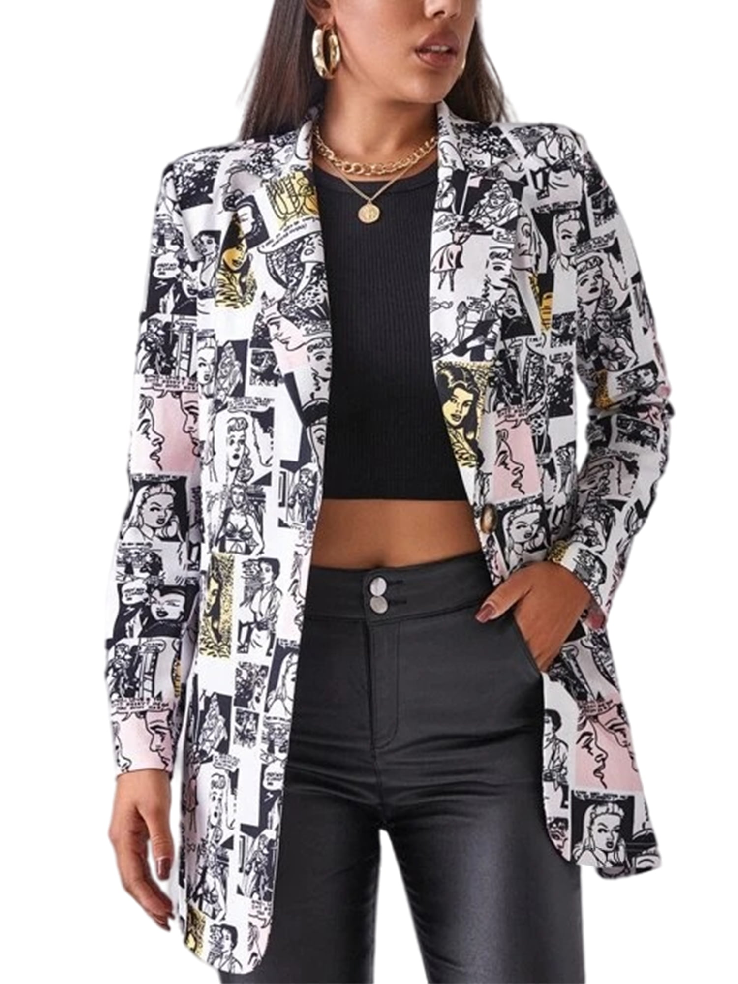 Womens Casual Blazers Oversized Open Front Cardigan Long Sleeve Work Office Blazer Jackets S-XXL 