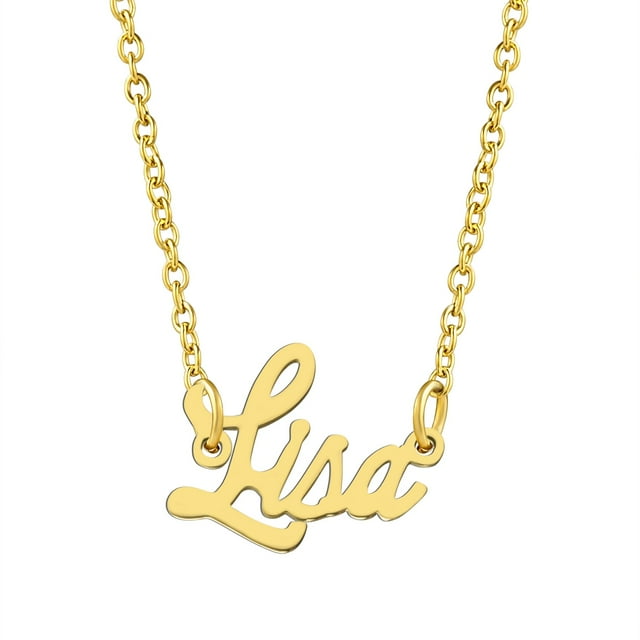KISPER Collier Pendentif Prénom Personnalisé en Acier Inoxydable Plaqué Or 18K, Lisa