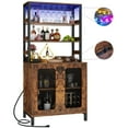 thumbnail image 5 of Homieasy Bar Cabinet with Power Outlets, 67" Tall Wine Cabinet Liquor Cabinet with LED Lights and Glass Holder, Coffee Bar Station for Kitchen, Dining Room, Living Room, Rustic Brown, 5 of 6