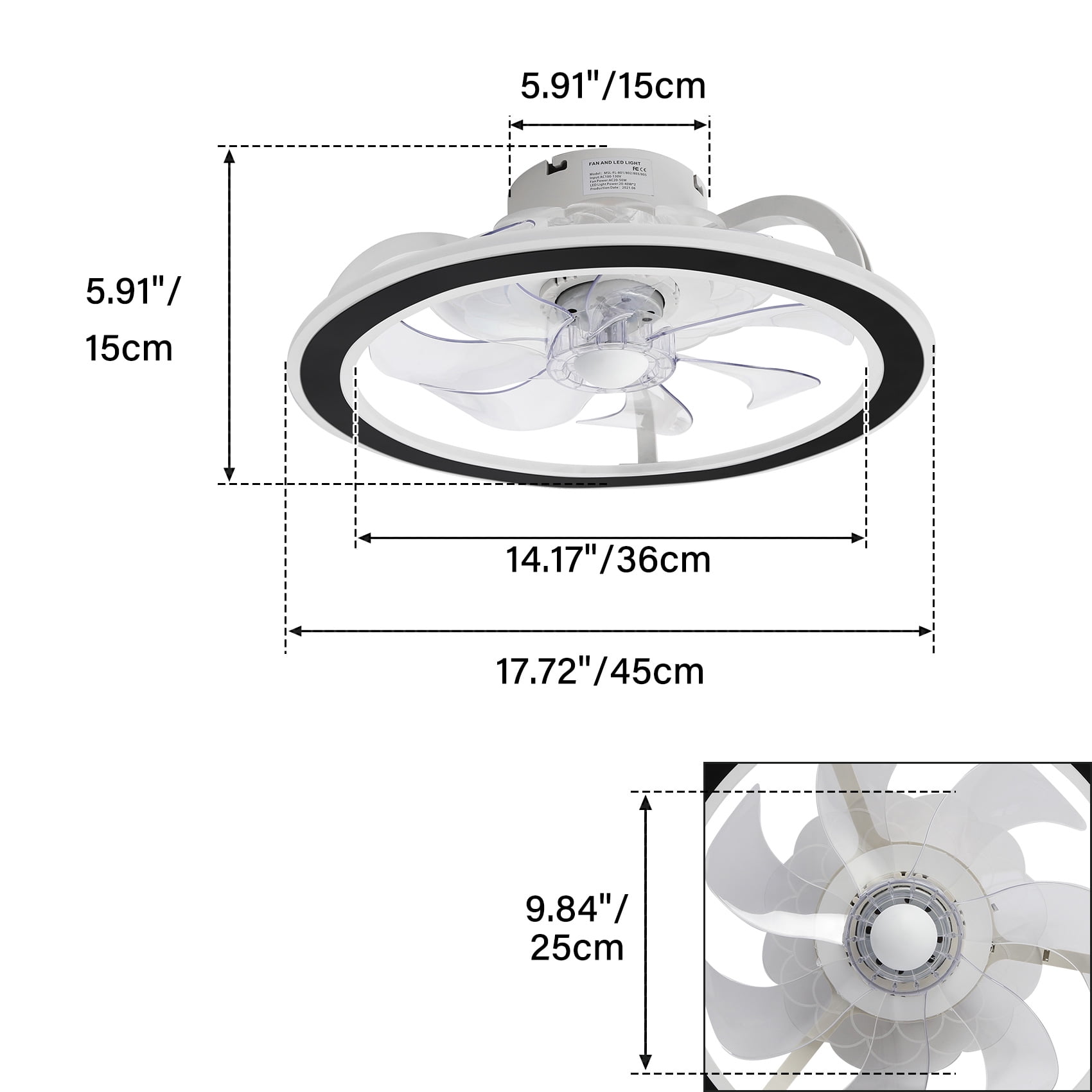 TCFUNDY 18" LED Ceiling Fan Light Kit, Low Profile Ceiling Fan with Light, Modern Style Chandelier, Remote & App Control, White