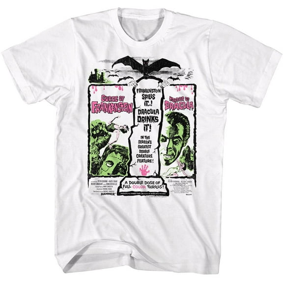 Hammer Horror Dracula And Frankenstein White Adult T-Shirt