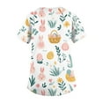 thumbnail image 3 of Bunny Printed Easter Scrubs for Women, Plus sized Stretch Short Sleeve V-Neck Nurse Tops, Working Uniform Top with Pockets, Easter Themed T-shirts for Womens, 01-Dark Green S, 3 of 5