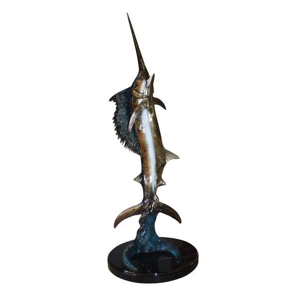 Nifao One Sailfish on Marble Bronze Statue, Modern Sculpture Perfect for Marine & Nautical Decor – Bronze Statue on Marble Base, Nautical Decor, 17"L x 17"W x 46"H